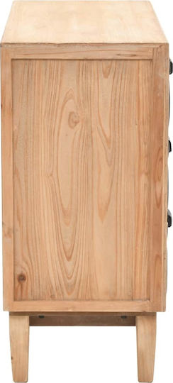 Bedroom Chest of Drawers from Solid Wood with 3 Drawers Black with Artificial Leather Surface Coating 80x36x75cm