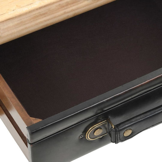 Bedroom Chest of Drawers from Solid Wood with 3 Drawers Black with Artificial Leather Surface Coating 80x36x75cm