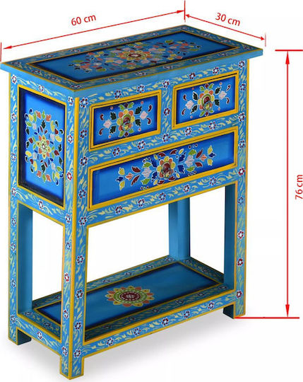Sertar de depozitare din lemn masiv cu 3 sertare Turquoise L60xW30xH76buc