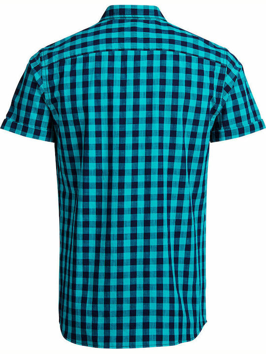 Jack & Jones Men's Shirt Short Sleeve Checked Viridian Green