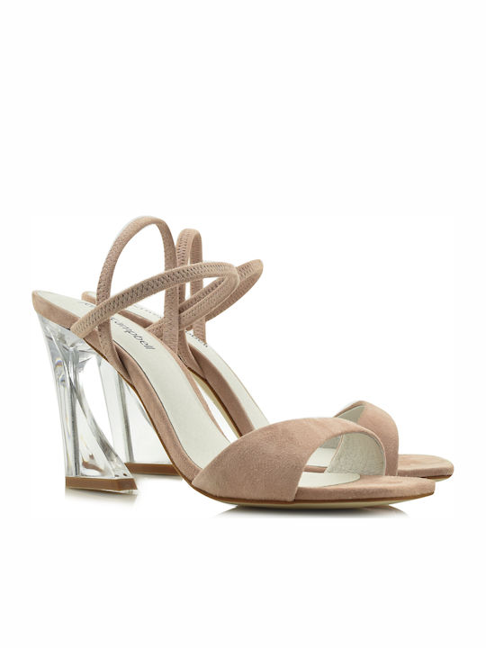 Jeffrey Campbell Suede Women's Sandals Carine-Lh Su Heels Pink with Chunky High Heel 0101002448