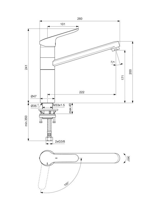 Ideal Standard Ceraflex Μπαταρία Κουζίνας Πάγκου Ασημί