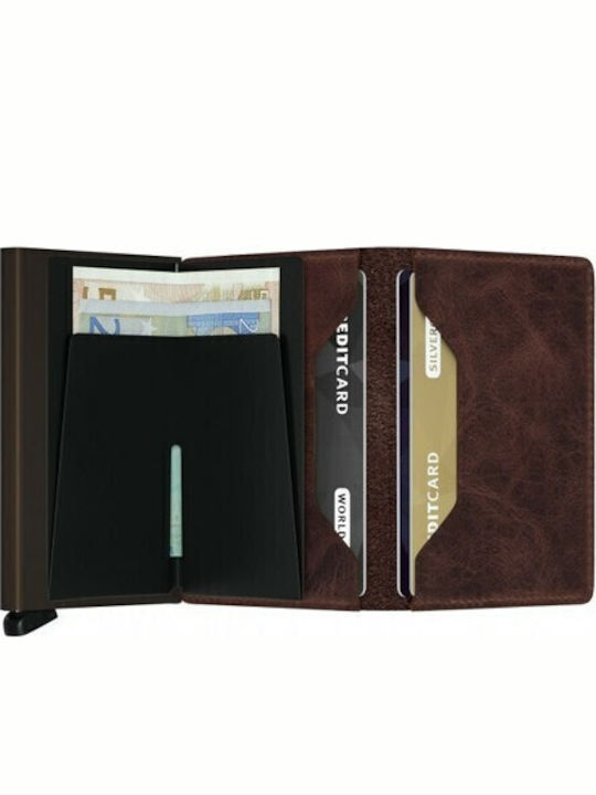 Slimwallet Vintage Leather Men's Wallet Cards with RFID and Slide Mechanism Brown