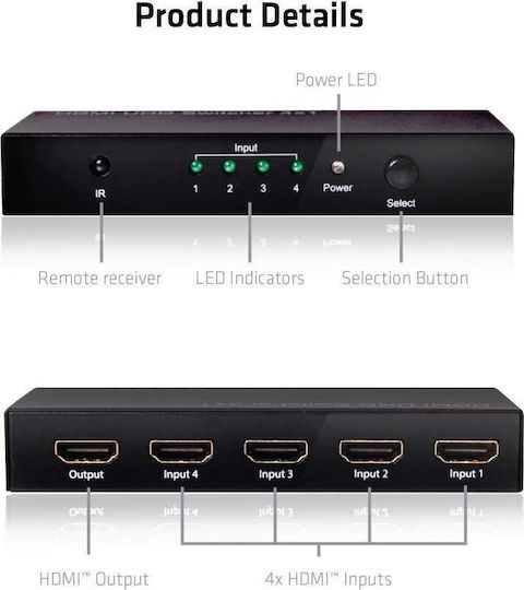 Club3D CSV-1370 3D UHD 4 είσοδοι/1 έξοδος HDMI Switch