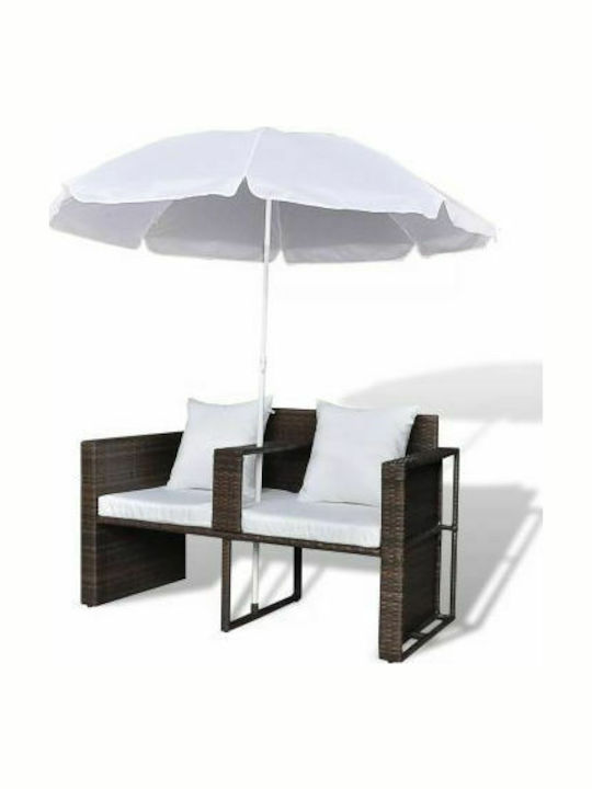 Deckchair Double Rattan with Cushion & Sunshade Brown 2pcs 130x58x77cm. Deckchair Double Rattan with Cushion & Sunshade Brown 2pcs 130x58x77cm.