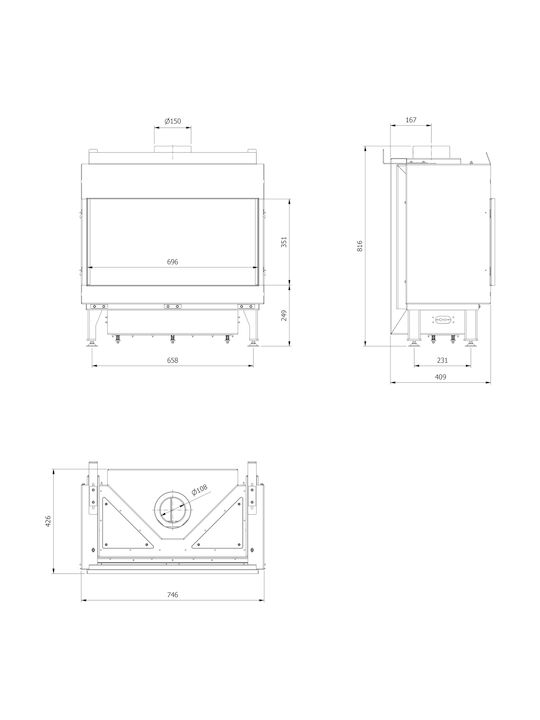 Kratki Leo 70 G31 37 MBAR Ενεργειακό Τζάκι Αερίου 4.8kW Ίσιο με Σταθερή Πόρτα