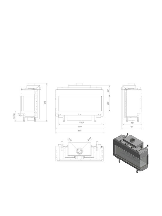 Kratki Leo P 100 G31 37 MBAR Ενεργειακό Τζάκι Αερίου 9.2kW Δεξιά Γωνία με Σταθερή Πόρτα
