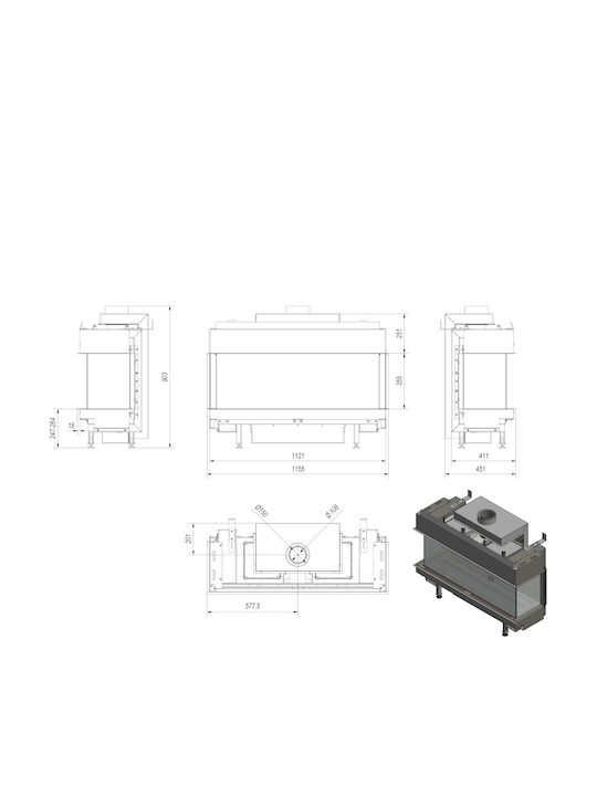 Kratki Leo LP 100 G31 37 MBAR Gas Fireplace Insert with Three-Sided Window 9.2kW