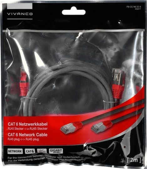 Vivanco F/UTP Cat.6 (Gigabit) Καλώδιο Δικτύου Ethernet 2m Γκρι