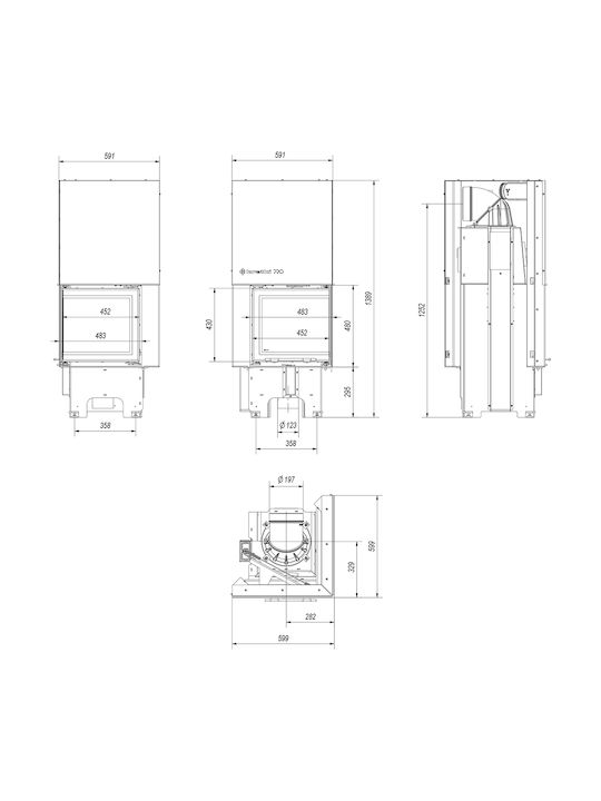 Kratki VNP 480 480 Wood Fireplace Insert with Right Corner Window 8kW