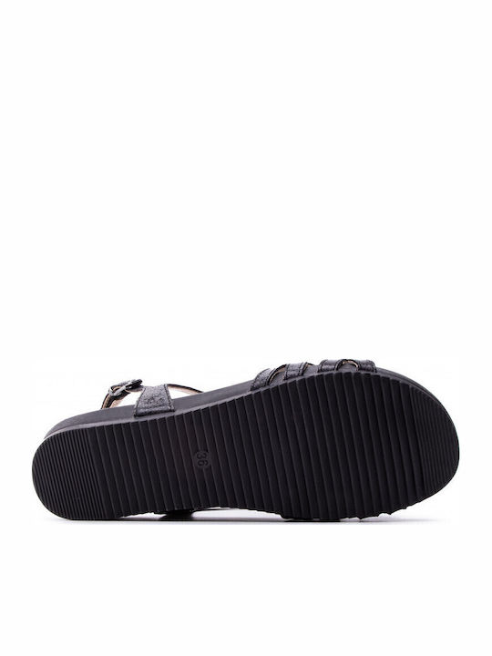 Leather Women's Flat Sandals Anatomic with Strap in Black Color