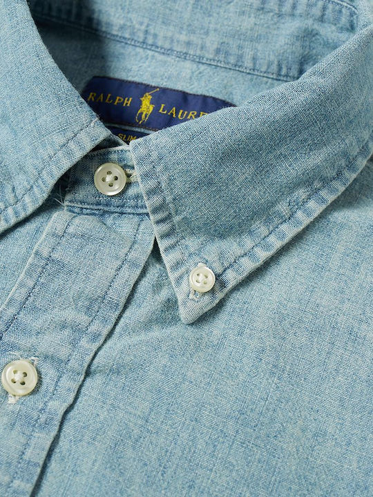Cu mânecă lungă Denim Cămașă în Linie ingusta albastru deschis