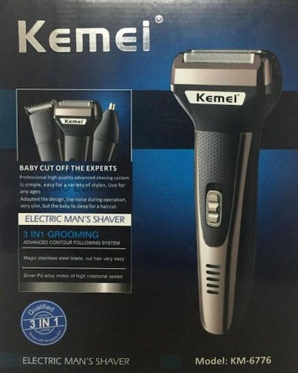 Kemei 3x1 Wiederaufladbarer Multifunktions-Rasierer - Schwarz KM-6776 Vintage Elektrorasierer Gesicht Wiederaufladbar
