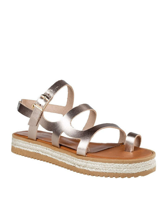 Leather Women's Flat Sandals Flatforms in Gold Color
