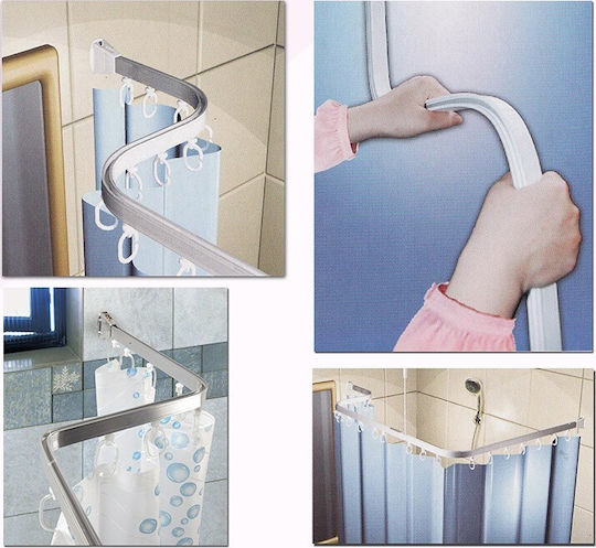 Dimitracas Rainbow Telescopic Flexible Straight Shower Curtain Rod Wall Mounted Aluminium Silver 100-300cm