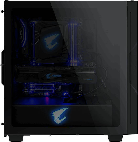 Gigabyte Aorus C300 Glass Gaming Midi Tower Κουτί Υπολογιστή με Πλαϊνό Παράθυρο και RGB Φωτισμό Μαύρο