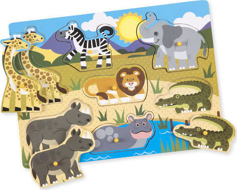 Wooden Kids Peg Puzzle Safari Peg for 2+ years+ Years 7pcs Melissa & Doug