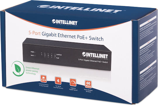 Intellinet Unmanaged L2 PoE+ Switch με 5 Θύρες Gigabit (1Gbps) Ethernet