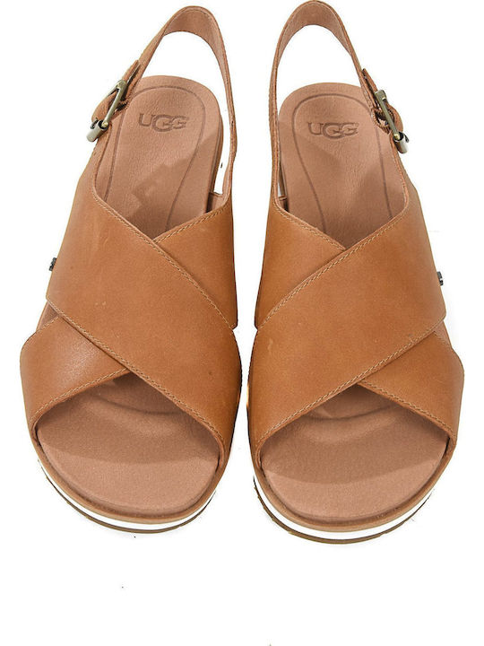 Kamille Leather Women's Flat Sandals Flatforms in Tabac Brown Color