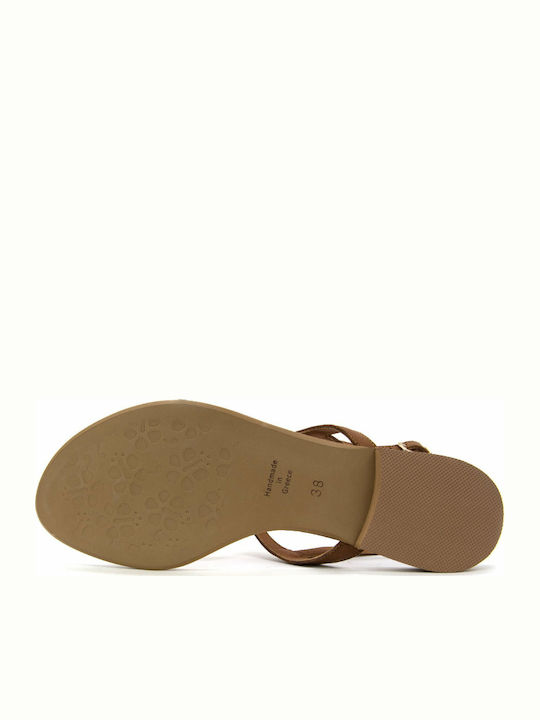 Komis & Komis Leather Women's Flat Sandals in Tabac Brown Color