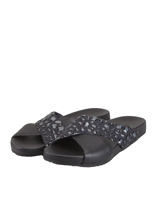 Komis & Komis Leather Women's Flat Sandals Flatforms in Black Color