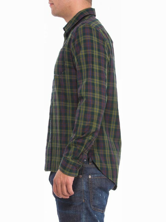 Scotch & Soda Men's Shirt Long Sleeve Cotton Checked Green