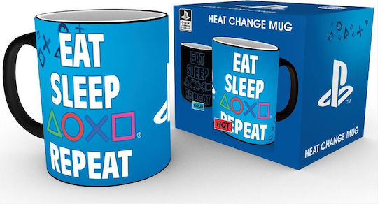 GB eye Playstation - Eat Sleep Repeat Heat Change Cană Ceramică Albastră 320ml