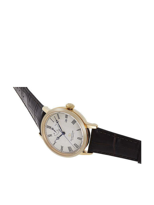 Orient Elegant Classic Ανδρικό Ρολόι 38.7mm Αυτόματο με Καφέ Δερμάτινο Λουράκι