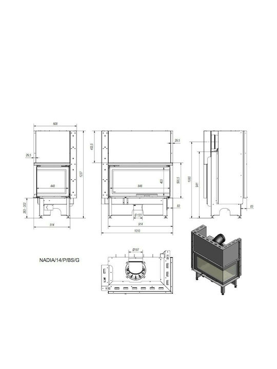 Kratki Nadia 14 P BS Guillotine Енергийна вмъкната касета Дърво 14кВт Десен ъгъл с плъзгаща се врата