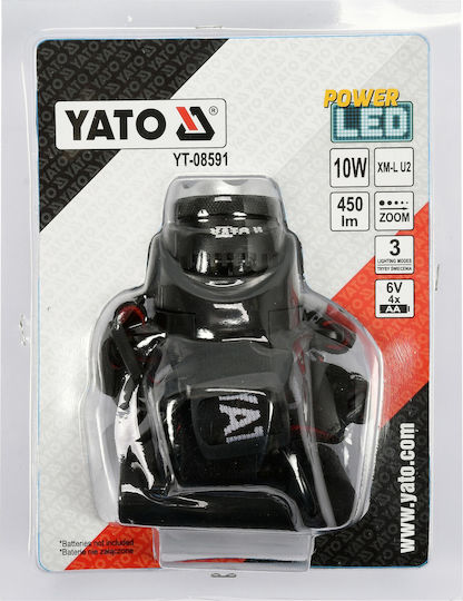 Yato Rechargeable Headlamp LED with Maximum Brightness 450lm Black