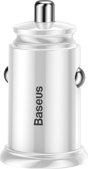 Baseus Auto-Ladegerät 30W 5A Schnellladen mit Anschlüssen 2xUSB-A Weißes Farbe