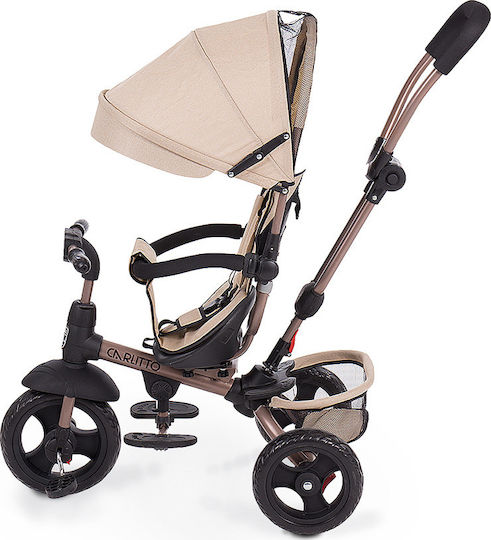 Kikka Boo Carlitto Kids Tricycle Convertible, With Storage Basket, Sunshade & Push Handle for 18+ Months Beige