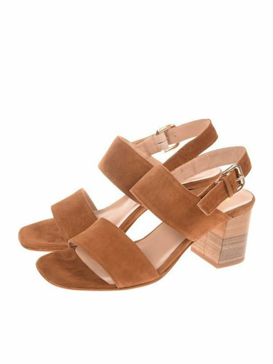 Paola Ferri Suede Women's Sandals 5298 Tabac Brown with Chunky Medium Heel D5298