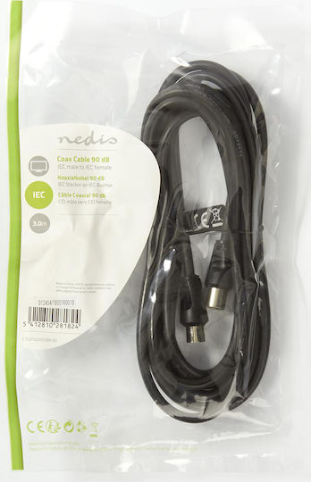 Nedis Antenna Cable Coax male - Coax female Black 3m (CSGP40000BK30) 1pcs