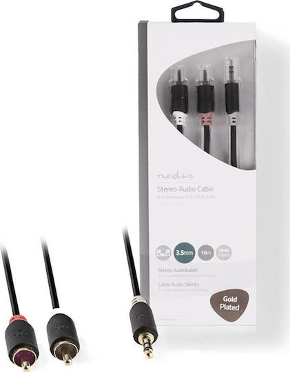 Nedis Καλώδιο Ήχου 3.5mm male - RCA male Μαύρο 10m με Επίχρυσους Ακροδέκτες CABW22200AT100