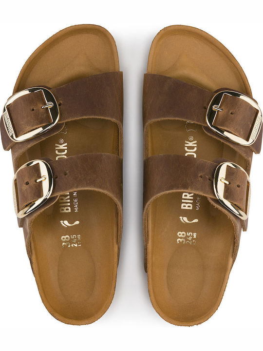 Arizona Big Buckle Leather Women's Flat Sandals Anatomic in Brown Color Narrow Fit