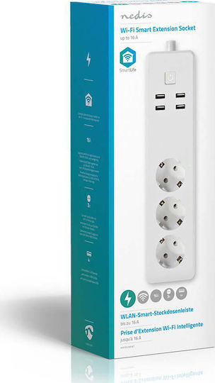 Nedis Smart Power Strip 3 Positions with 4 USB-A and Switch