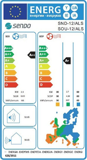 Sendo Aeolos ALSI Aparat De Aer Condiționat Inverter 12000 BTU A++/A+ Cu WiFi Și Funcționare Silențioasă Negru