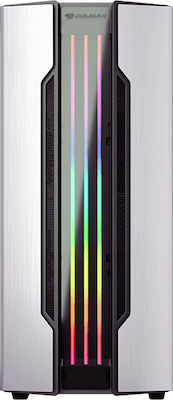 Cougar Gemini S Gaming Midi Tower Κουτί Υπολογιστή με Πλαϊνό Παράθυρο και RGB Φωτισμό Ασημί