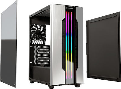 Cougar Gemini S Gaming Midi Tower Κουτί Υπολογιστή με Πλαϊνό Παράθυρο και RGB Φωτισμό Ασημί