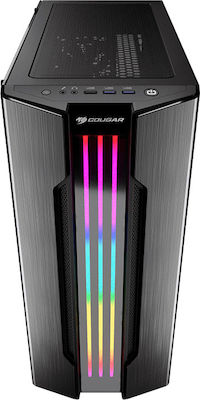 Cougar Gemini S Gaming Midi Tower Κουτί Υπολογιστή με Πλαϊνό Παράθυρο και RGB Φωτισμό Μαύρο