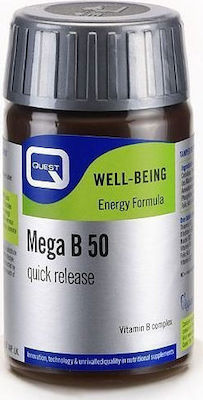 Quest Mega B-50 Quick Release Vitamin für Energie, Unterstützung des Immunsystems, die Haare, die Haut & die Nägel 60 Registerkarten