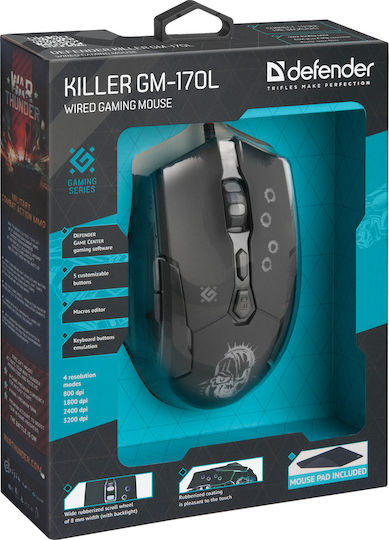 Defender Killer GM-170L RGB Gaming Mouse 3200 DPI Negru
