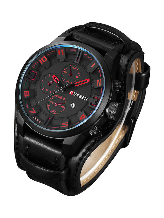 Curren Watch Battery with Leather Strap Black / Red