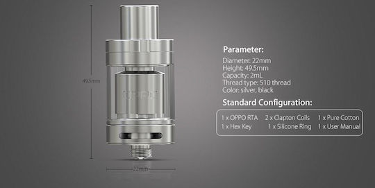 Eleaf Oppo Verdampfer für Elektronische Zigaretten RTA 2ml Silver