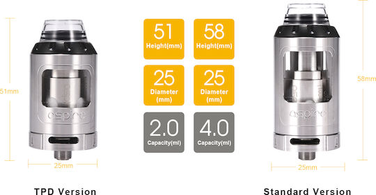 Aspire Athos Атомайзер за Електронни Цигари 2мл 25мм Silver
