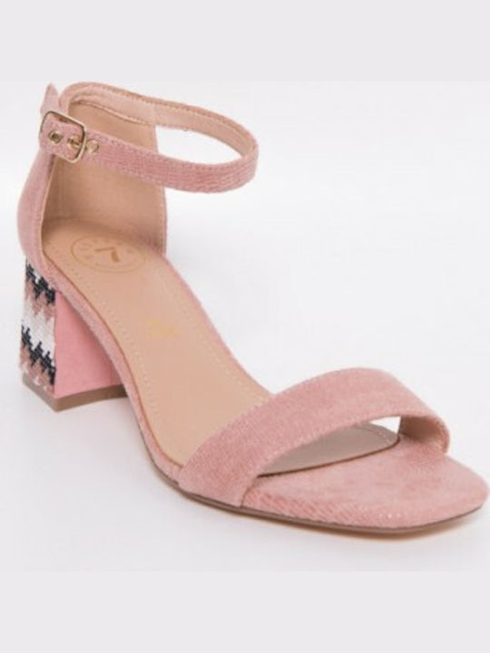 Seven Women's Sandals HY-157002C-A with Ankle Strap Pink with Chunky Medium Heel