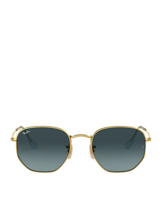 Ray Ban Hexagonal Unisex Sunglasses with Gold Metal Frame and Blue Gradient Mirror Lens RB3548N 9123/3M