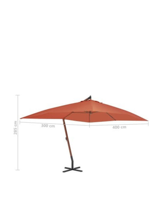 Hanging Squared Wooden Orange Parasol 4x4m