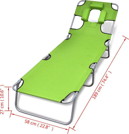 vidaXL Foldable Steel Beach Sunbed Green with Pillow 189x58x27cm